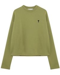 Ami Paris - Hoodies & Sweatvesten ,Groen ,Katoen De Coeur Cropped Sweatshirt - Lyst