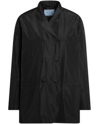 Prada - Jassen ,Zwart ,Leer Double-Breasted Technische Taffeta Jas - Lyst