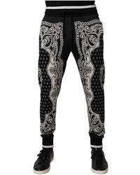 Dolce & Gabbana - Broeken ,Zwart ,Katoen Zwarte Bandana Print Katoenen Jogger Broek - Lyst