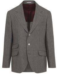Brunello Cucinelli - Jassen ,Grijs ,Linnen Nocciola Linnen Jas - Lyst