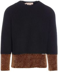 Marni - Truien & Vesten ,Zwart ,Wol Zwarte Wollen Trui Met Fluweelrand - Lyst
