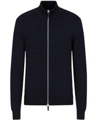 ARMANI EXCHANGE - Blauer Baumwoll-Cardigan Fullzip Logo - Lyst