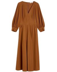 Max Mara - Kleedjes ,Bruin ,Katoen Bruine Katoenen Midi Jurk Met Klokvorm - Lyst