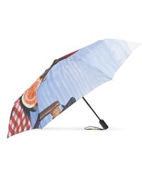 Moschino - Accessoires ,Blauw ,Polyester Opvouwbare Paraplu Met Logo - Lyst