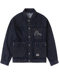 Evisu - Jassen ,Blauw ,Denim Fabric Blocking Denim Jacket - Lyst