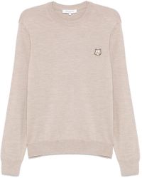 Maison Kitsuné - Truien & Vesten ,Grijs ,Geribbelde Trui Met Ronde Hals - Lyst