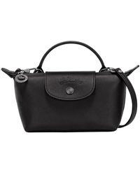 Longchamp - Schwarze Lederhandtasche Mit Abnehmbarem Riemen - Lyst