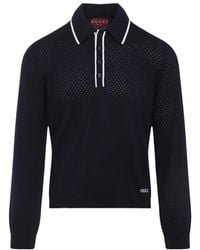 Gucci - Tops ,Blauw ,Wol Blauwe Wol Lange Mouwen Polo - Lyst
