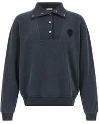 Brunello Cucinelli - Hoodies & Sweatvesten ,Blauw ,Katoen Sweatshirt Met Katoenen Logo - Lyst