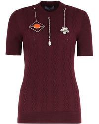 Prada - Short-Sleeved Wool Shirt With Charms - Lyst