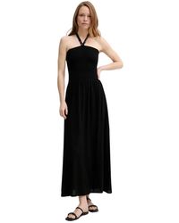 Sessun - Kleedjes ,Zwart ,Maxi Jurk Met Halternek En Smockdetail - Lyst