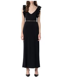 Fracomina - Kleedjes ,Zwart ,Polyester Lange Jurk Strak Model Met Ribbels - Lyst