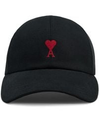 Ami Paris - Accessoires ,Zwart ,Katoen De Coeur Geborduurde Cap - Lyst