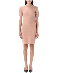 Fendi - Kleedjes ,Roze ,Katoen Roze Gebreide Mini Jurk Met Ff Motief - Lyst