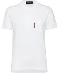 DSquared² - Tops ,Wit ,Katoen T-Shirt Met Korte Mouwen En Zak - Lyst