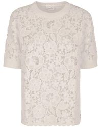 P.A.R.O.S.H. - P.A.R.O..H. ,Overhemden ,Wit ,Katoen Kanten Blouse Van Katoen Met Geribbelde Randen - Lyst