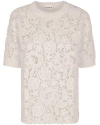 P.A.R.O.S.H. - P.A.R.O..H. ,Overhemden ,Wit ,Katoen Kanten Blouse Van Katoen Met Geribbelde Randen - Lyst