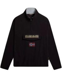 Napapijri - Jassen ,Zwart ,Polyester Zwarte Hoodless Fleece Half-Zip Jas - Lyst