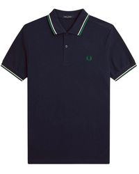 Fred Perry - Tops ,Blauw ,Katoen Gestreept Geribbeld Katoenen Poloshirt - Lyst