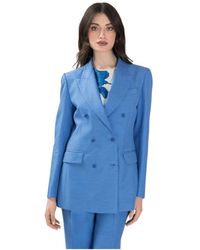 P.A.R.O.S.H. - P.A.R.O..H. ,Jassen ,Blauw ,Linnen Raisa Blazer - Lyst