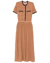 Self-Portrait - Kleedjes ,Bruin ,Katoen Pointelle Knit Midi Jurk - Lyst