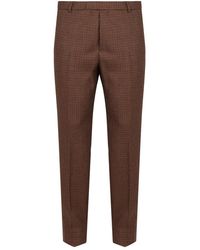 Gucci - Broeken ,Bruin ,Wol Wollen Pantalon Met Pied-De-Poule En Borduursel - Lyst