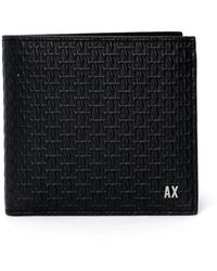 ARMANI EXCHANGE - Logo Bifold Portemonnee Zwart Linnen Leer - Lyst
