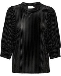 Kaffe - Overhemden ,Zwart ,Zwarte Diepe Blouse Met Pofmouwen - Lyst