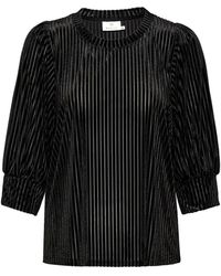Kaffe - Overhemden ,Zwart ,Zwarte Diepe Blouse Met Pofmouwen - Lyst