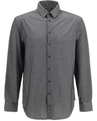 Giorgio Armani - Overhemden ,Grijs ,Katoen Regular Fit Katoenen Jersey Shirt Met Geometrische Flockprint - Lyst