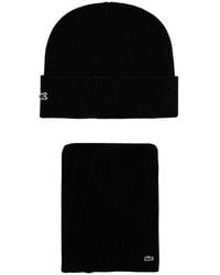 Lacoste - Accessoires ,Zwart ,Katoen Wool Scarf And Beanie Gift Set - Lyst