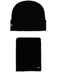 Lacoste - Accessoires ,Zwart ,Katoen Wool Scarf And Beanie Gift Set - Lyst