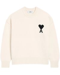 Ami Paris - Truien & Vesten ,Wit ,Wol De Coeur Ronde Hals Trui - Lyst
