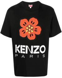 KENZO - Magliette nera con stampa boke flower - Lyst