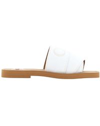 Chloé - Weiße baumwoll-woody-slides-sandalen - Lyst