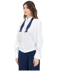 Elisabetta Franchi - Gestreiftes hemd mit baske und langen ärmeln - Lyst