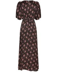 Neo Noir - Kleedjes ,Zwart ,Leer Romantische Maxi Jurk Met Vintage Bloemenpatroon - Lyst