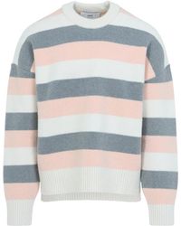 Ami Paris - Truien & Vesten ,Veelkleurig ,Wol Grijze Alpaca Gestreepte Trui Met Ronde Hals - Lyst