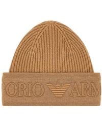 Emporio Armani - Wollen Beanie Met Logo Op De Rand - Lyst
