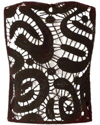 Pinko - Tops ,Bruin ,Nylon Geometric Crocheted Sleeveless Top - Lyst
