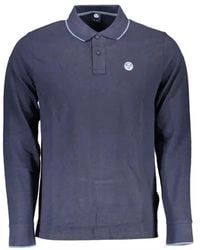 North Sails - Polo shirt blu a maniche lunghe con dettagli a contrasto - Lyst