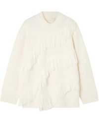 Ulla Johnson - Truien & Vesten ,Wit ,Wol Ina Oversize Pullover Met Franjes - Lyst