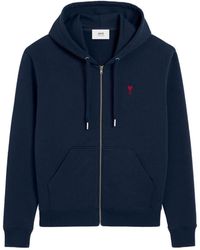 Ami Paris - Hoodies & Sweatvesten ,Blauw ,Katoen Ami De Coeur Hoodie Met Rits - Lyst