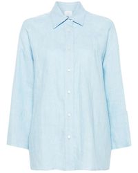 Eleventy - Overhemden ,Blauw ,Linnen Blauwe Linnen Casual Overhemd Met Lange Mouwen - Lyst