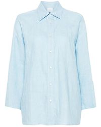 Eleventy - Overhemden ,Blauw ,Linnen Blauwe Linnen Casual Overhemd Met Lange Mouwen - Lyst