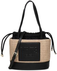 V73 - Schwarze strohkorb-tasche mit zugband - Lyst