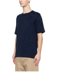 Woolrich - Tops ,Blauw ,Katoen Gebreid T-Shirt Met Ronde Hals - Lyst