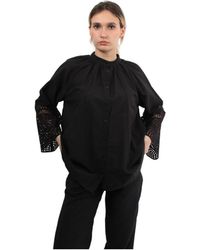 Jijil - Camisa negra con manga raglán de macramé - Lyst