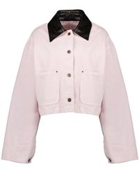 Prada - Jassen ,Roze ,Katoen Triangle Patch Cotton Jacket - Lyst
