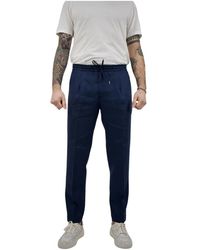BRIGLIA - Blauwe Linnen Broek Easy Fit - Lyst